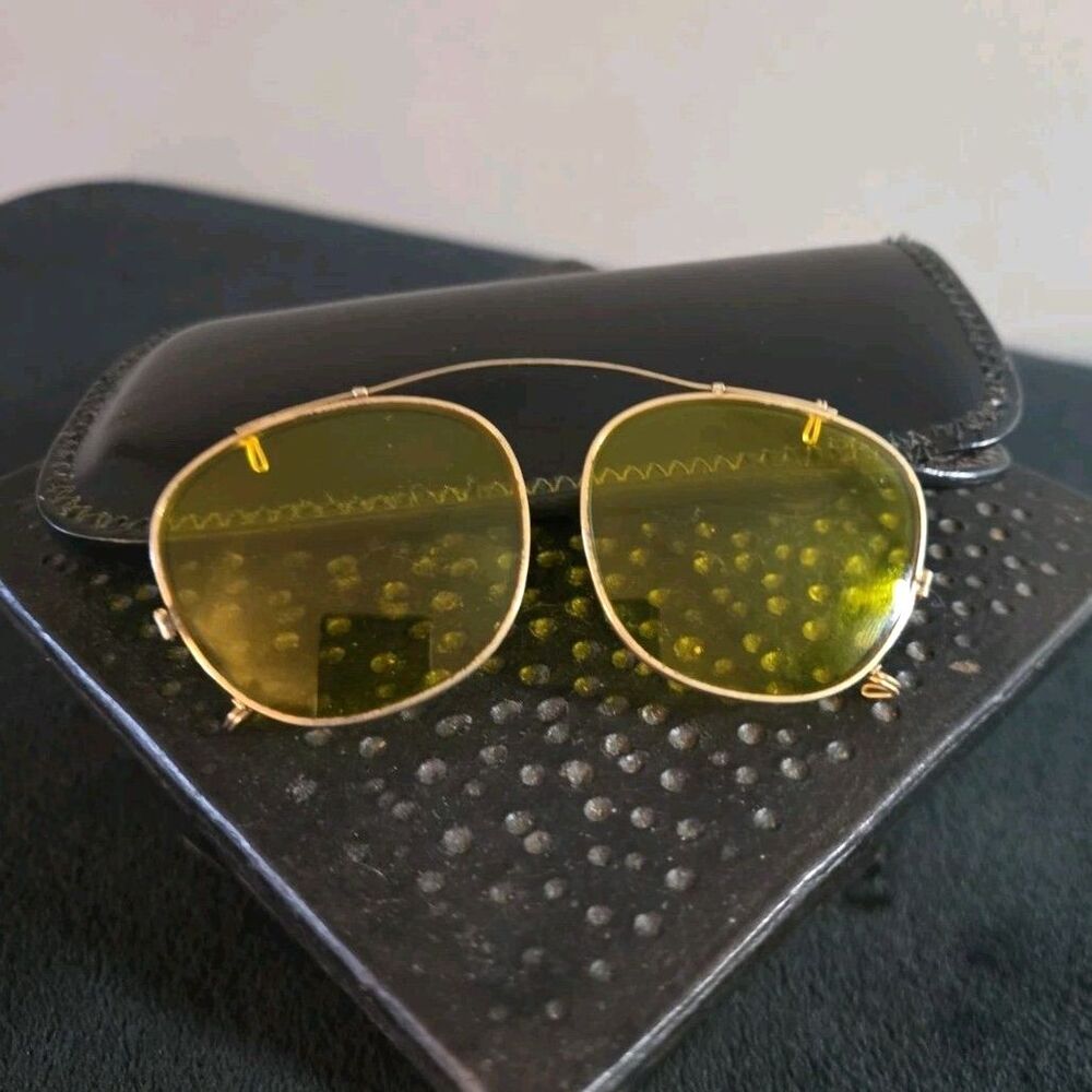 Vintage Bausch & Lomb 48 Ray-Ban Clip-On Sunglasses Yellow Kalichrome Lenses